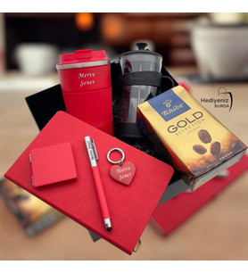 Kişiye Özel Lüks Hediye Seti l Termos l French Press l Roller Kalem l Makyaj Aynası l Kahve l Anahtarlık l Defter- Sevgiliye Hediye