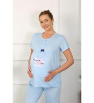 Akbeniz Kadın Kısa Kol Hamile Lohusa Pijama Takımı Mavi 45210