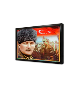 Kalpaklı Atatürk ve Türk Bayrağı Çerçeveli Mdf Tablo