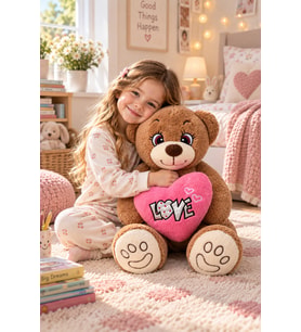 Harika Peluş 80 cm Love Kalpli Ayıcık (Kahverengi)