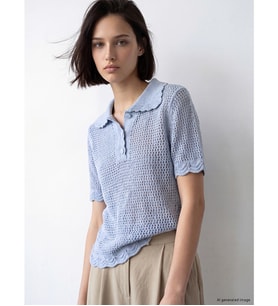 LCW Comfort Mavi Polo Yaka Ajurlu Kadın Triko Kazak