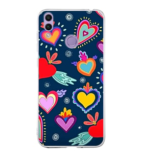 PrintiFy Huawei Honor 8C ile Uyumlu 1mm Slim Fit Retro Renkler 3 Baskılı Şeffaf  Kılıf