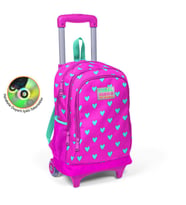 Coral High Kids Neon Pembe Su Yeşili Kalp Desenli Üç Bölmeli Işıklı Tekerlerkli Çekçekli Okul Sırt Çantası 23133