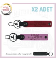 Motosiklet Aşıkları İçin, İsim Plaka ve 0 Rh (+) Kan Grubu Yazılı 2'li Anahtarlık, Kırmızı-Pembe-Syh (Çok Renkli)