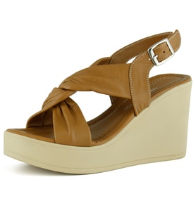 Erkan Saçmacı Monica Taba Hakiki Dana Derisi Çapraz Burgulu Dolgu Topuklu Slingback Sandalet
