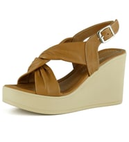 Erkan Saçmacı Monica Taba Hakiki Dana Derisi Çapraz Burgulu Dolgu Topuklu Slingback Sandalet