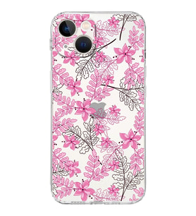 Apple iPhone 13 MiniKamera Korumalı Tıpalı Kapak Floral Pembe Tasarımlı Şeffaf Kılıf