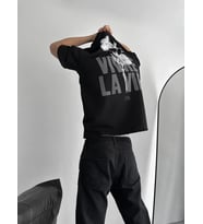 Erkek Ön ve Arka Baskılı T-Shirt Kısa Kol Bisiklet Yaka Regular Fit Tişört - Siyah