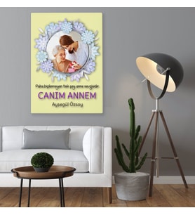BK Gift Kişiye Özel İsimli Fotoğraflı Canım Annem Tasarımlı Kanvas Tablo-1