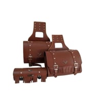 Motosiklet Deri Yan Ve Sosis Çanta 3'lü Set Takım Chopper Kahverengi Model Motor Çantası