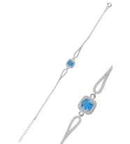 Söğütlü Silver Gümüş rodyumlu  pırlanta modeli akuamarin zirkon taşlı kare  bileklik