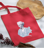 BK Gift Modern Art Tasarımlı Kırmızı Kumaş Bez Çanta, Baskılı Omuz Çantası, Alışveriş Çantası, Arkadaşa Hediye-1