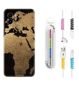 Vivo Y15S Y32 Y33S Y51 Y53S Kılıf Kablo Koruma Spiral Silikon Map Planet 1656