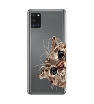 Samsung Galaxy A21S Uyumlu Tatlı Kedi Desenli Şeffaf Telefon Kılıfı