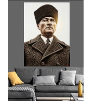 Atatürk Siyah Beyaz Portre Dekoratif Kanvas - Mdf Ahşap Tablo