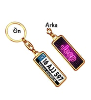 Kişiye Özel Jeep Neon Pembe Logo Tema Plaka Anahtarlık (Altın)