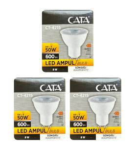 (3 Adet) Cata 8W (50W) 3000K (Sarı Işık) GU10 Duylu Led Spot Ampul