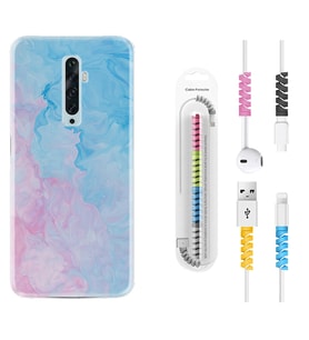 Oppo Reno 2Z 4 Lite 4 Pro 5 6 7 A31 Kılıf Kablo Koruma Spiral Silikon Pink Blue Abstract 1385