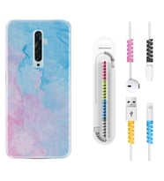 Oppo Reno 2Z 4 Lite 4 Pro 5 6 7 A31 Kılıf Kablo Koruma Spiral Silikon Pink Blue Abstract 1385