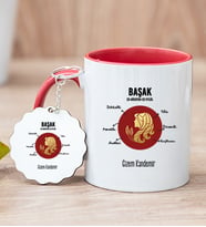Kişiye Özel Başak Burcuna Hediye Kırmızı Kupa Bardak ve Anahtarlık