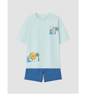 LCW Kids Turkuaz Baskılı Erkek Çocuk Şortlu Takım
