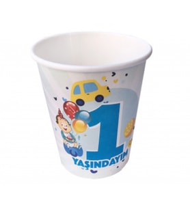 Bardak karton 1 yaşındayım mavi 8oz pk:8-
