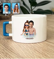 Kişiye Özel Karikatürlü Tatilci Sevgililer Lüks Fincan Sevgililer Günü Hediyesi