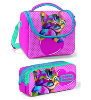 Coral High Mor Pembe Kedi Kız Çocuk Beslenme Çantası Seti