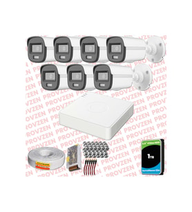 Provzen Hikvision ColorVu Full HD 7 Kameralı Gece Renkli Güvenlik Kamerası Olay Anında bildirim