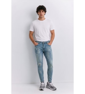 Erkek Skinny Ripped Jean Açık Mavi