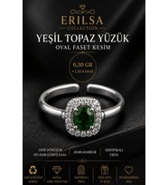 Sertifikalı Yeşil Topaz Taşlı Ayarlamalı Geri Dönüşüm Gümüş Kasa Oval Faset Kesim Yüzük 1.50 Karat