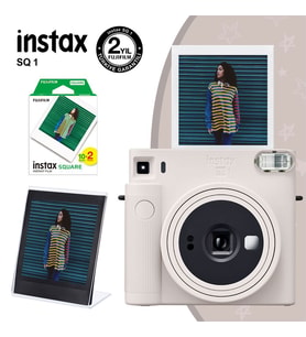 Instax SQ1 Beyaz Fotoğraf Makinesi 20li Kare Film ve Pleksi Çerçeve