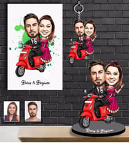 Kişiye Özel Vespa Motorcu Sevgili Karikatürlü 3 lü Hediye Seti  Mod-3