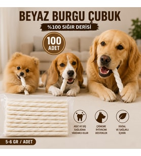 Beyaz Burgu Çubuk Köpek Ödül Kemiği 100’lü Paket