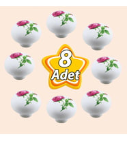 8 Adet Pembe Gül Desenli Beyaz Polimer Düğme Kulp Mantar Mobilya Mutfak Dolabı Çekmece Kulbu Kulpları