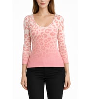 Pembe Leopar Desenli V Yaka Uzun Kollu Bluz