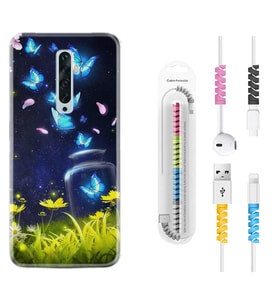 Oppo Reno 2Z 4 Lite 4 Pro 5 6 7 A31 Kılıf Kablo Koruma Spiral Silikon Neon Butterflys 1309
