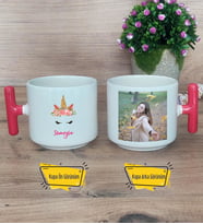 Unicorn Kupa Bardak Fotoğraflı T Kırmızı Kulplu Arkadaşa Kız Kardeşe Hediye