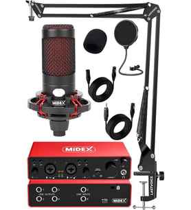 Midex CXN-30 Paket-4 Stüdyo Ses Kartlı Condenser Mikrofon Stand Seti