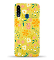 Samsung Galaxy A20s Uyumlu Lansman Kılıf Çiçek Tasarımlı İçi Kadife Kapak-Sarı (Şeffaf)