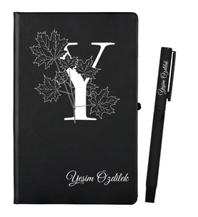 Arkdaşa Hediye Kişiye Özel Hazırlanmış Siyah Defter ve Kalem Seti