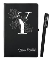 Arkdaşa Hediye Kişiye Özel Hazırlanmış Siyah Defter ve Kalem Seti