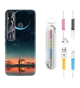 Tecno Spark 6 6 Go 8C 8 Pro 7 7 Pro Kılıf Kablo Koruma Spiral Silikon Ay ve Kız 1720