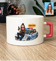 Kişiye Özel Karikatürlü Kadın Polis Lüks Fincan Polis Günü Hediyesi