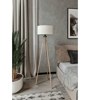 Yuvarlak Bej Kumaş Başlık Mdf Tripod Kahve Ayak LY520