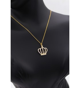 Kadın Sarı Kral Tacı Zirkon Taşlı Kolye 925 Ayar Gümüş