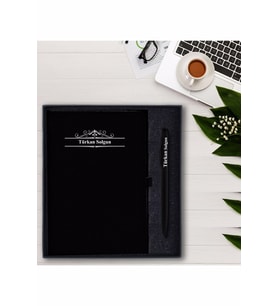 Kişiye Özel Çerçeve Motifli  Ajanda ve Kalem(PRM166 (Siyah)