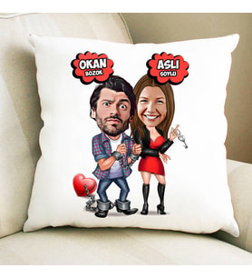 Kişiye Özel Ben Sana Mahkum Karikatürlü Yastık