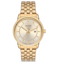 QUARK Qc-424G-9A METAL KASA ÇELİK KORDON TAKVİMLİ ERKEK KOL SAATİ (Altın)