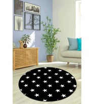 Siyah Yıldızlı Kaymaz Taban Yıkanabilir Yuvarlak Halı AR605 - 100 x 100 cm